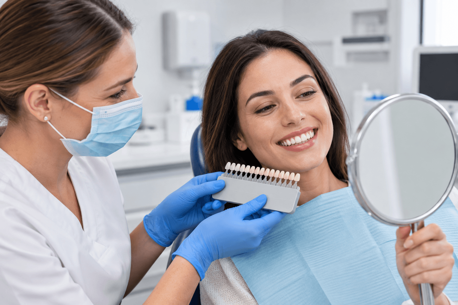 Patient smiling after professional Teeth Whitening treatment to show immediate appearance improvement